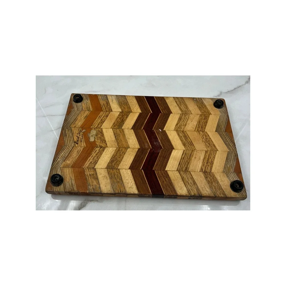 David Levy Handcrafted Mixed Wood Chevron Cutting Board Davis CA Artisan 14.5